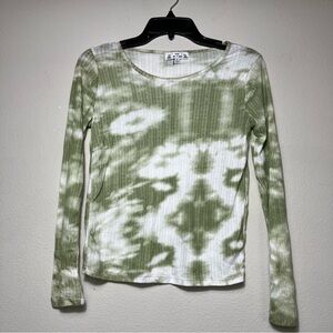New Poof New York Top Blouse Women's Size Small Long‎ Sleeve Green White